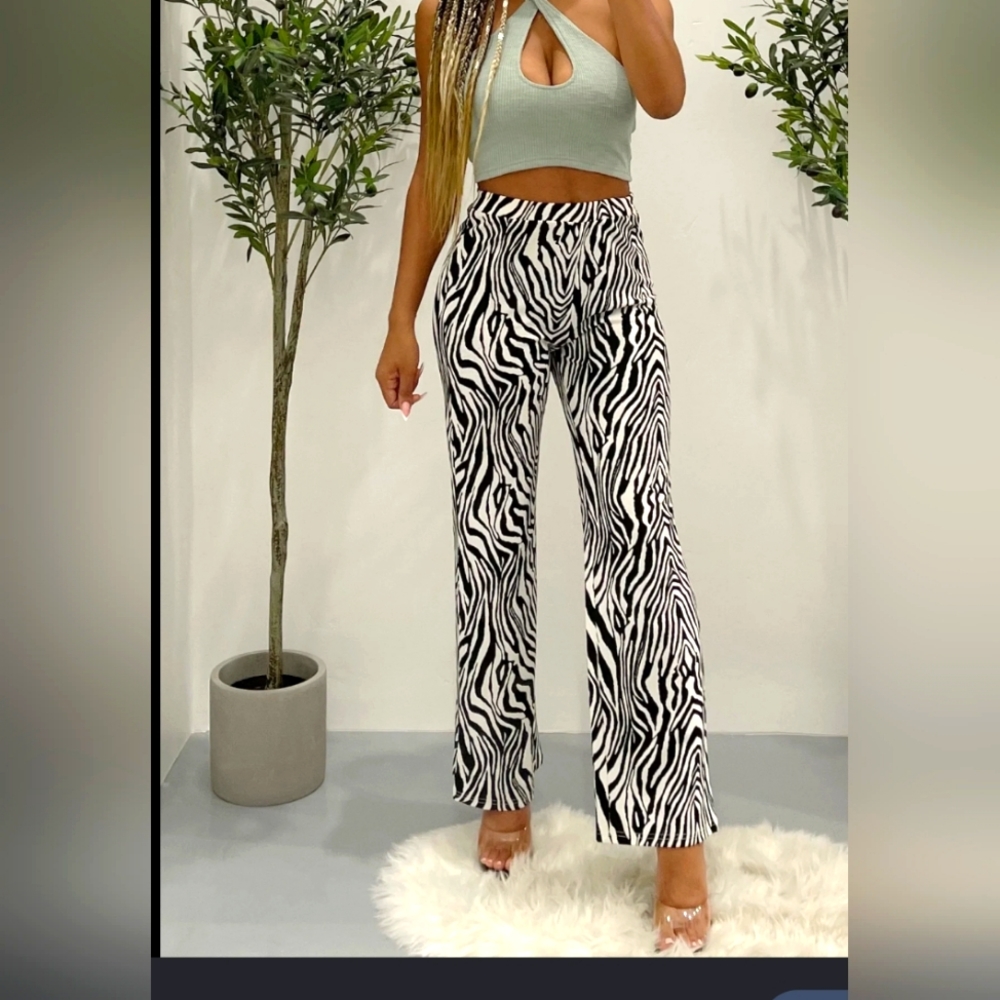 Nicole Miller NY 100% Linen Pull-on Wide Leg Pants Black/White  Size S